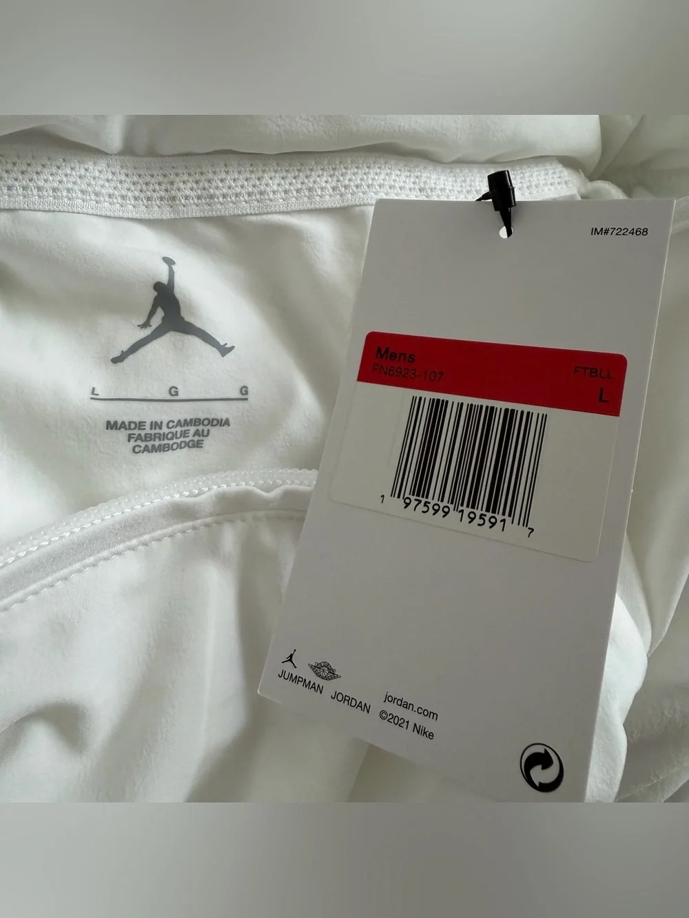 Men’s Jordan Lightweight Coach Short Sleeve Jacket White Size Large